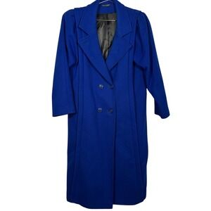 Vintage Sears Royal Blue Virgin Wool Double Breasted Cocoon Coat Size 12